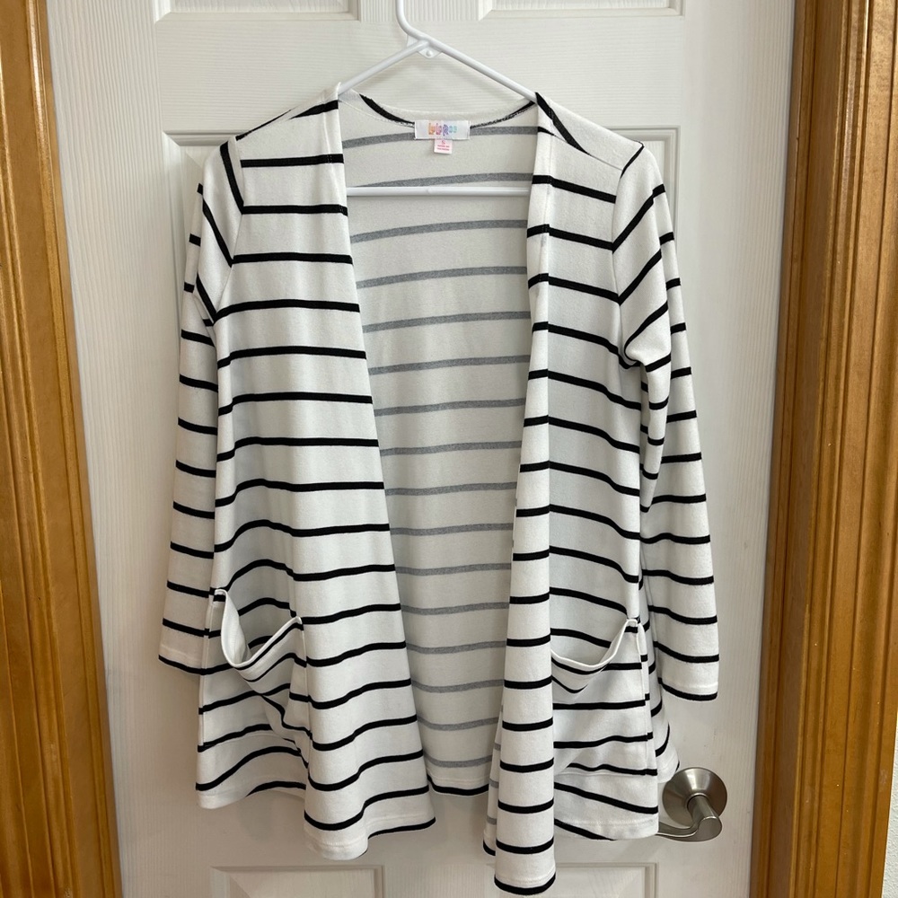 LulaRoe White/black striped Caroline Cardigan